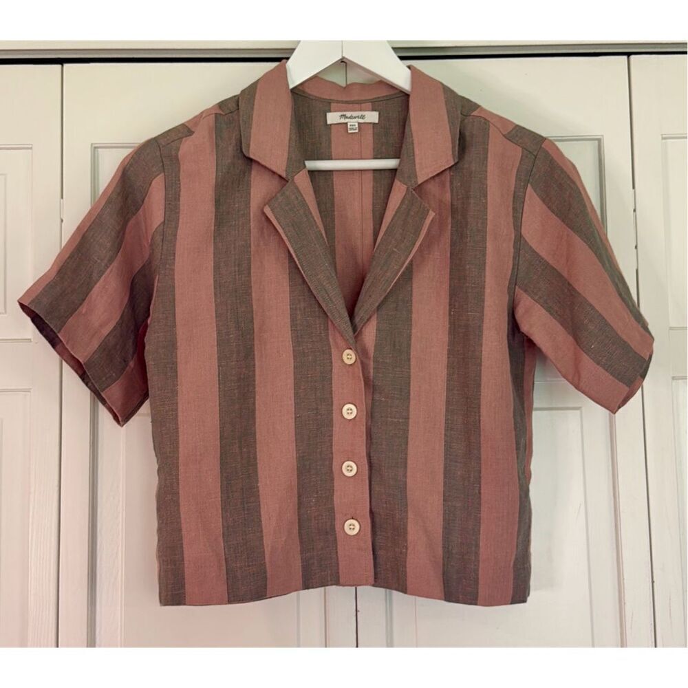 Madewell Pink and Gray Striped Short-Sleeve Button Front Blouse - Picture 8 of 10